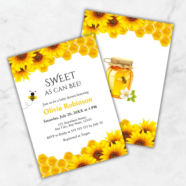 Convites Chuva de Mel Amarela Doce como Abelha Chuveiro de  (Yellow Honeycomb Sweet as can Bee Baby Shower Invitation )