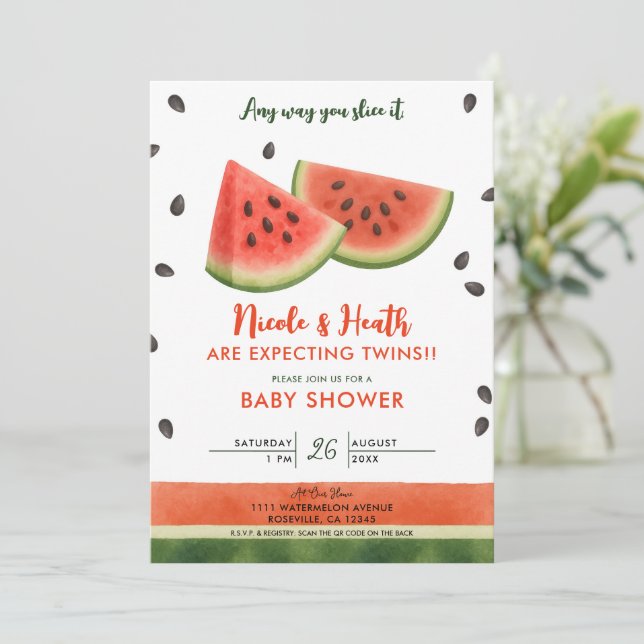 Convites Chuva de Melancia em Qualquer Corte Baby Shower (Em pé/Frente)