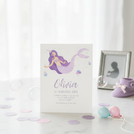 Convites Chuva de Mermaid Roxa Sob o Mar Baby Shower