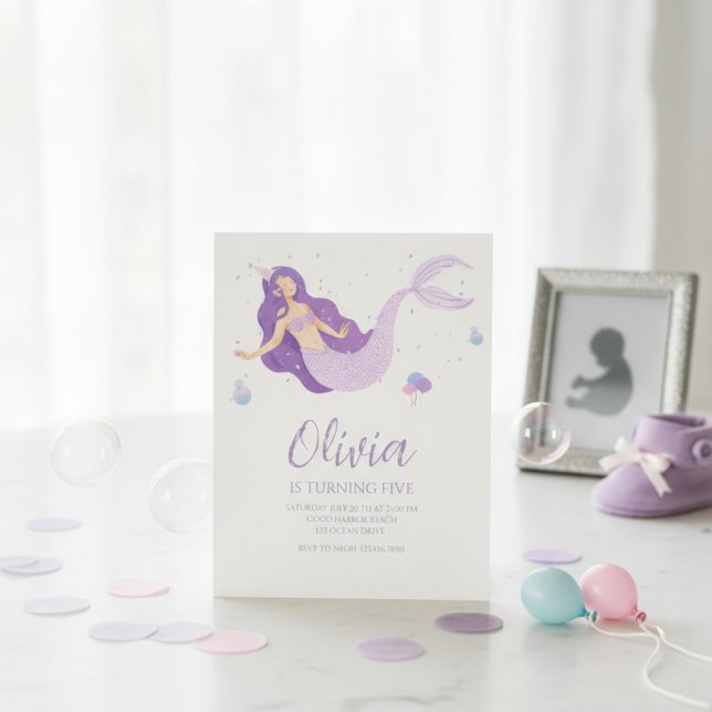 Convites Chuva de Mermaid Roxa Sob o Mar Baby Shower (Criador carregado)