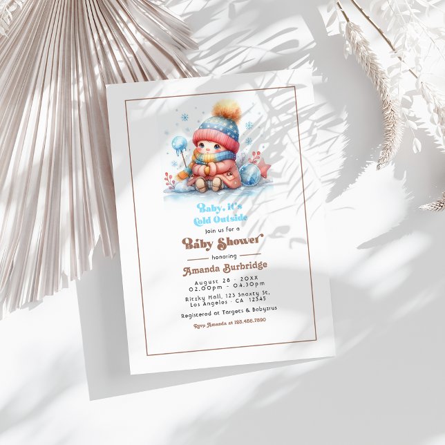 Convites Chuva de Mocha "Está Frio Lá Fora!" Chá de Bebê (Mocha Mousse "Baby It’s Cold Outside!" Baby Shower Invitation)