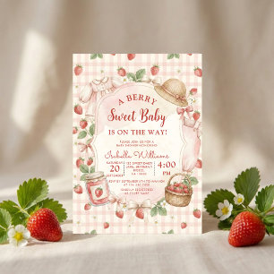 Convites Chuva de morango baby shower Primeira Baga Doce