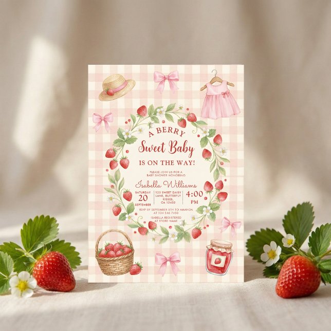 Convites Chuva de Morango baby shower Primeira Baga Doce (Criador carregado)