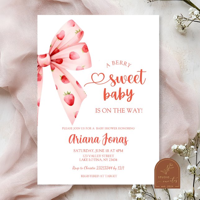 Convites Chuva de morango doce baby shower  (Criador carregado)