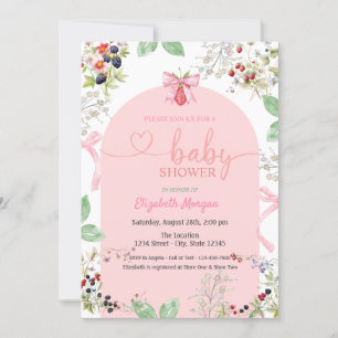 Convites Chuva de Morango em Aquarela para Baby Shower