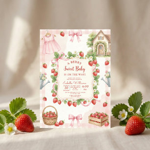 Convites Chuva de morango para baby shower Primeira Baga Do