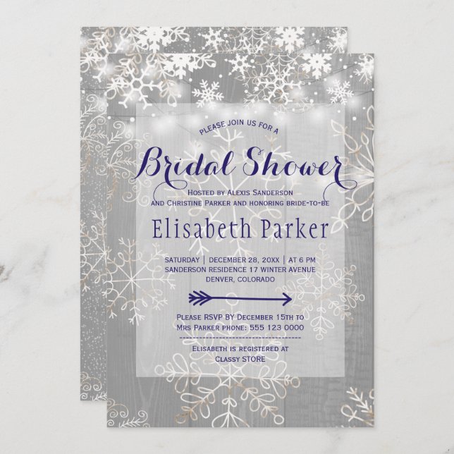 Convites Chuva de neve branca de inverno noivado (Frente/Verso)