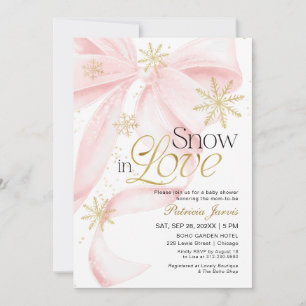 Convites Chuva de Neve com Laço Rosa Baby Shower de Inverno