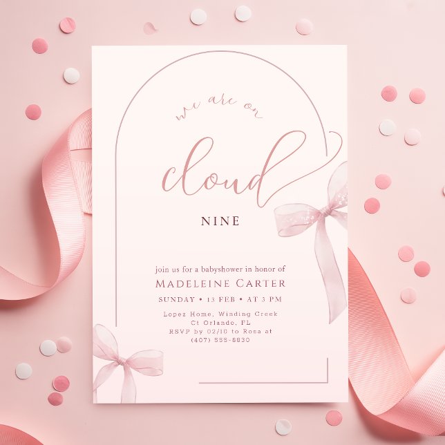 Convites Chuva de Neve com Laço Rosa em Aquarela para Chá d (Criador carregado)
