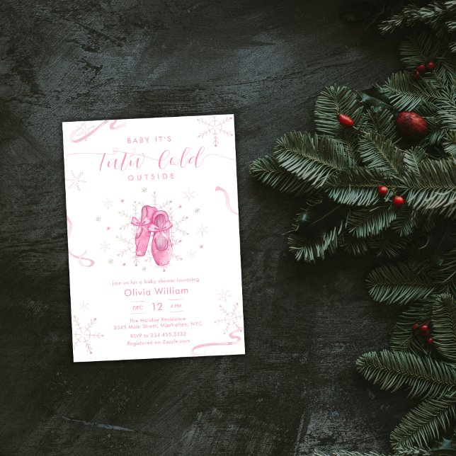 Convites Chuva de neve de inverno rosa Bailarina Chuvada de (Pink Winter Snowflake Ballerina Baby Shower Invitation)