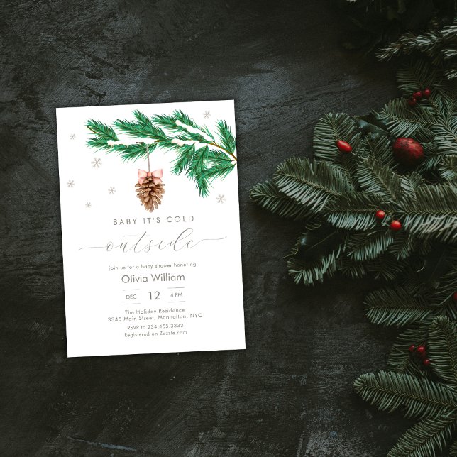 Convites Chuva de neve de inverno rústica Chuveiro de bebê  (Rustic Winter Snowflake Pine cone Baby Shower Invitation)