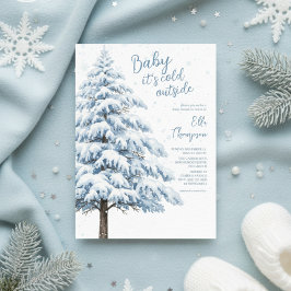 Convites Chuva de Neve de Pinheiro Invernal Baby Shower