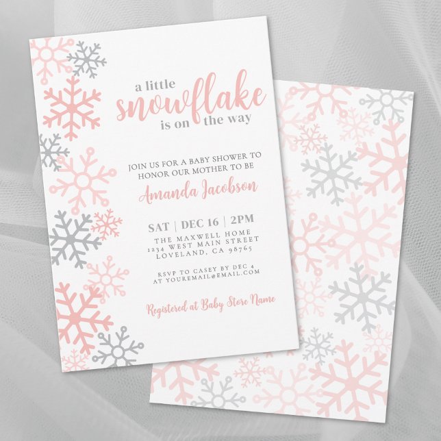 Convites Chuva de Neve Festa de Bebê Menina Inverno (Snowflake Winter Girl Baby Shower Invitation)