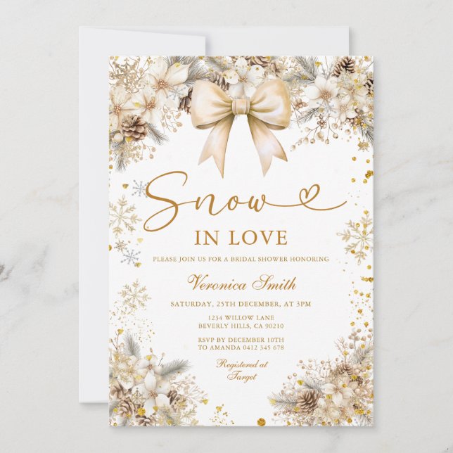 Convites Chuva de Neve Floco de Neve Dourado no Amor Chuvei (Frente)