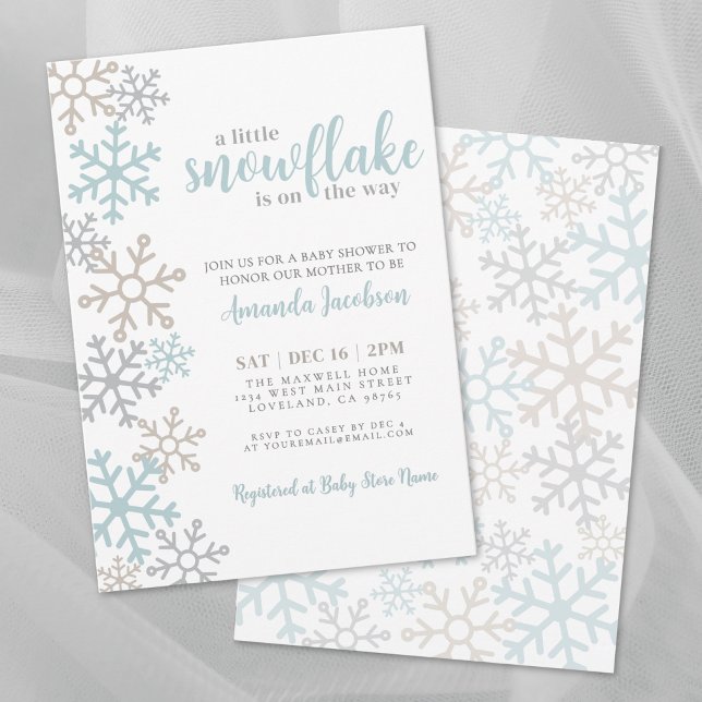 Convites Chuva de Neve Pequena Festa de Bebê de Inverno (Little Snowflake Winter Baby Shower Invitation)