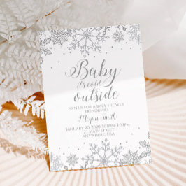 Convites Chuva de Neve Prata Brilho Baby Shower