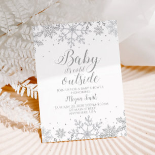 Convites Chuva de Neve Prata Brilho Baby Shower