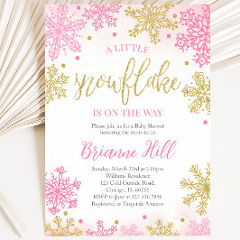 Convites Chuva de Neve Rosa Baby Shower