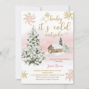 Convites Chuva de Neve Rosa Baby Shower