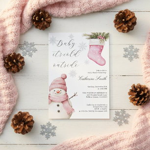 Convites Chuva de Neve Rosa “Bebê Está Frio Lá Fora” Chamad