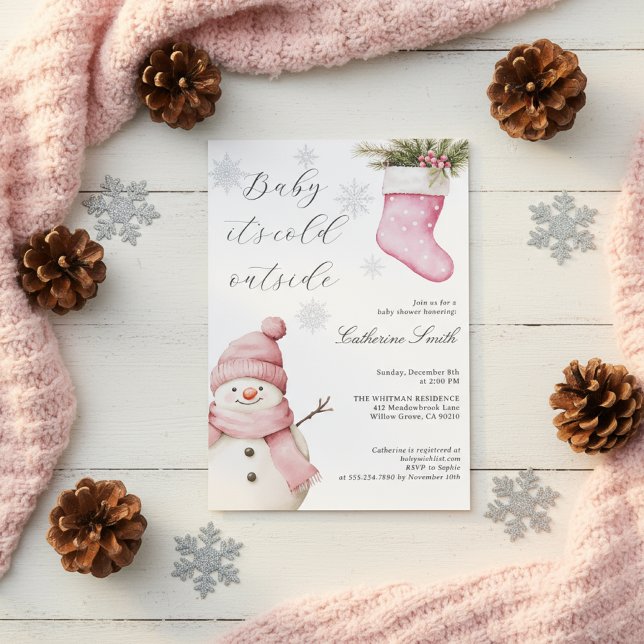 Convites Chuva de Neve Rosa “Bebê Está Frio Lá Fora” Chamad (Criador carregado)