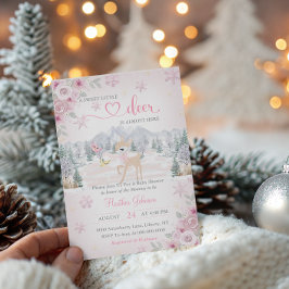 Convites Chuva de Neve Rosa de Veado de Inverno Baby Shower