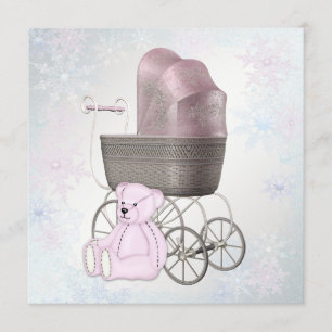 Convites Chuva de Neve Rosa Festa de Bebê Tema Inverno Mági