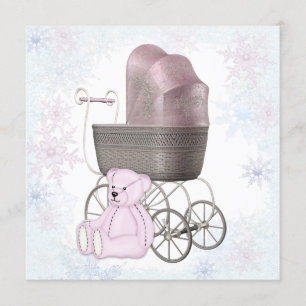 Convites Chuva de Neve Rosa Festa de Bebê Tema Inverno Mági