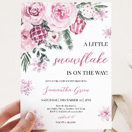 Convites Chuva de Neve Rosa Pequena Baby Shower