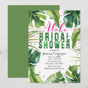 Convites CHUVA DE NOIVA ALOHA Folhas Tropicais Rosa & Verde
