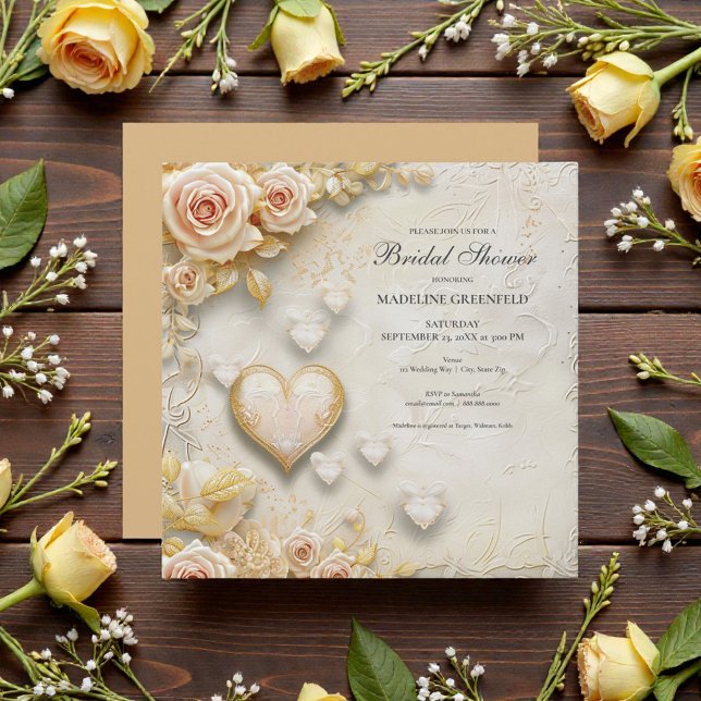 Convites Chuva de Noiva Amarela Shabby Chic Floral (Criador carregado)