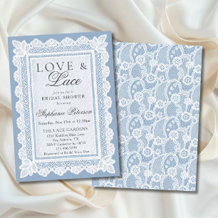 Convites Chuva de Noiva Amor e Renda Azul Vintage