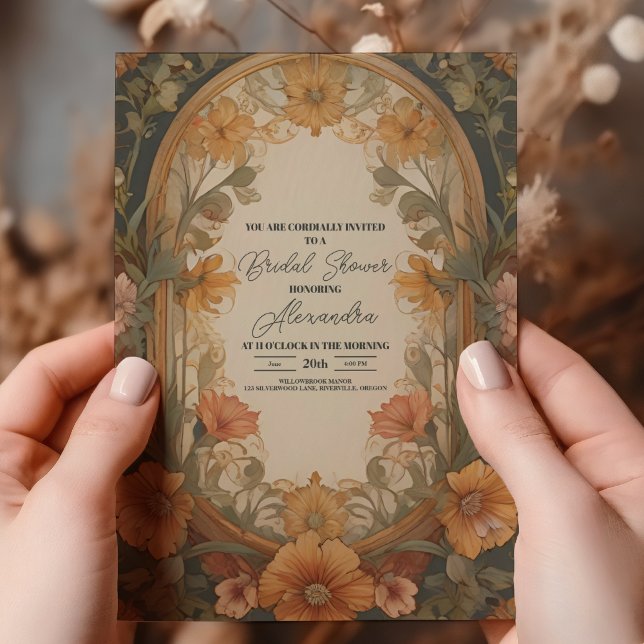 Convites Chuva de Noiva Antiga Arte Nova Floral (Criador carregado)
