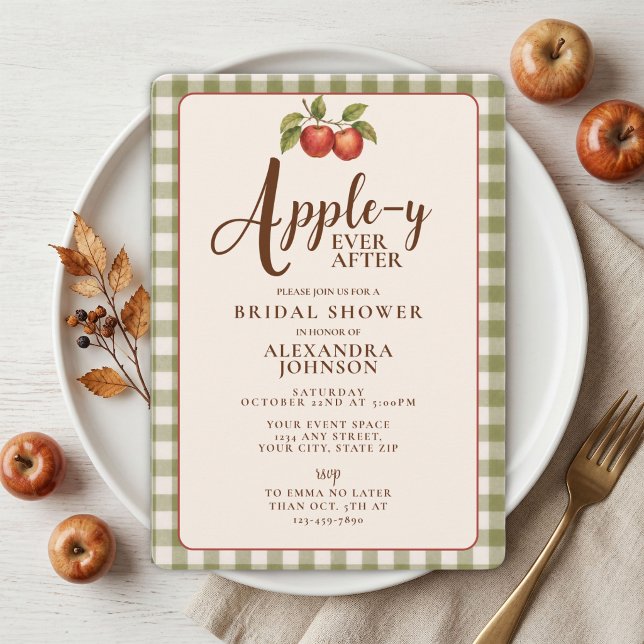 Convites Chuva de Noiva Appley Ever After Gingham Outono (Criador carregado)