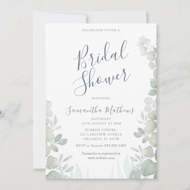 Convites Chuva de Noiva Aquarela Eucalipto Casamento (Frente)