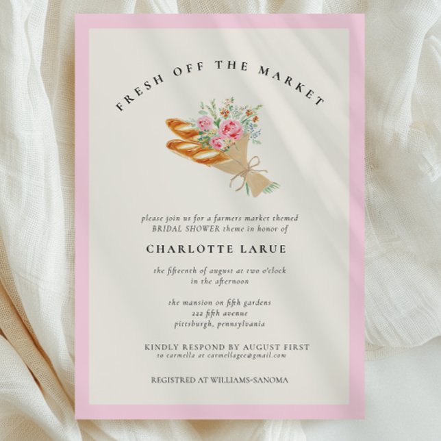 Convites Chuva de Noiva Aquarela Fresca do Mercado (Fresh off the Market Waterolor Bridal Shower Invitation - Pink )
