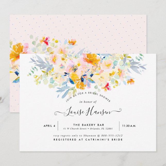 Convites Chuva de Noiva, Aquarela Midsummer Blush Cream (Frente/Verso)