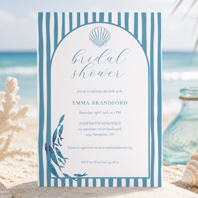 Convites Chuva de Noiva Arco Costeiro Azul Branco (Coastal Arch Blue White Bridal Shower Invitation)
