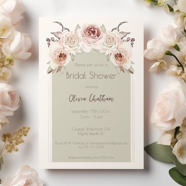 Convites Chuva de Noiva Arco de Rosas Boêmias (Bohemian Rose Arch Bridal Shower Invitation)