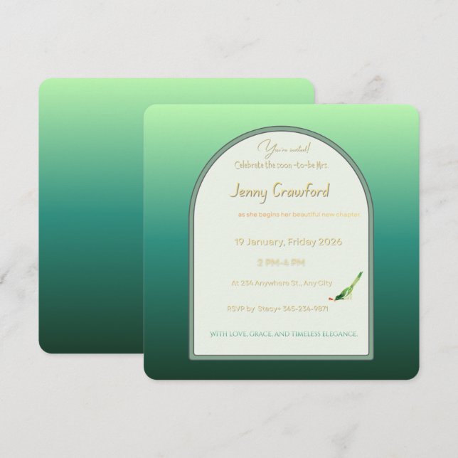 Convites Chuva de Noiva Arco Verde Esmeralda Elegante (Frente/Verso)