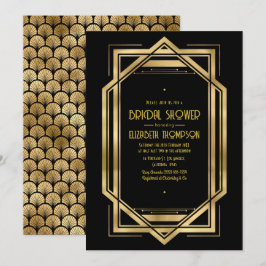 Convites Chuva de Noiva Art Déco em Preto e Dourado