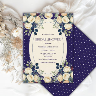 Convites Chuva de Noiva Azul e Creme com Bolinhas Florais E