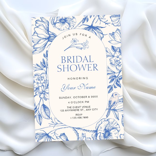 Convites Chuva de noiva azul floral artística clássica (Criador carregado)