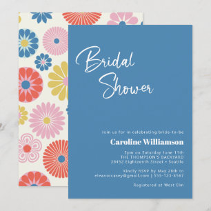 Convites Chuva de Noiva Azul Floral Boho Escandinava