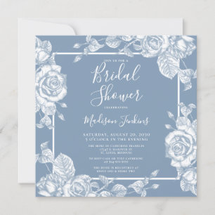 Convites Chuva de Noiva Azul Floral Empoeirada