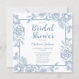 Convites Chuva de Noiva Azul Floral Empoeirada
