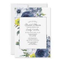 Chuva de Noiva Azul Naval Amarelo Branco Floral