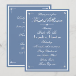 Convites Chuva de Noiva Azul Poeira Branco Script Casamento
