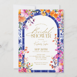 Convites Chuva de Noiva Azulejos Italianos Flores Brilhante
