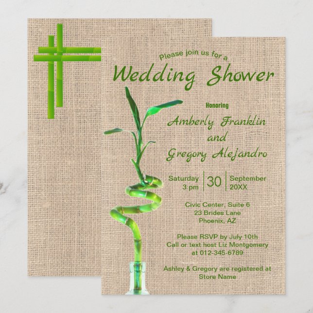 Convites Chuva de Noiva Bambu Sortudo Espiralado em Lona Rú (Frente/Verso)